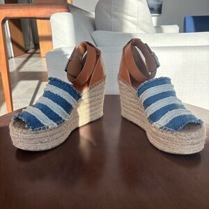 MARC FISHER Denim Adria Espadrille Wedge Sandals, Size 8